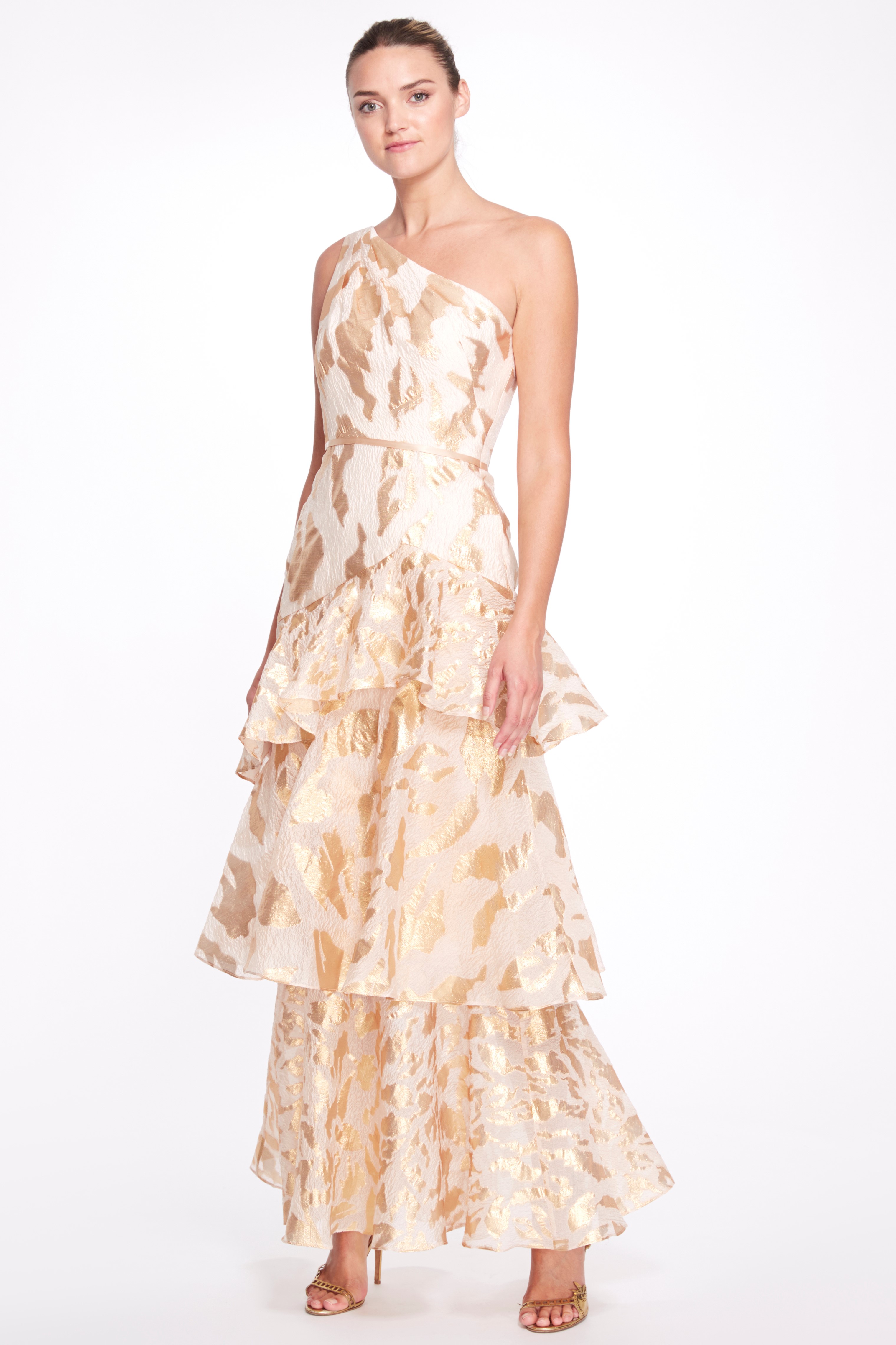 Marchesa Notte One Shoulder Tiered Gown ...